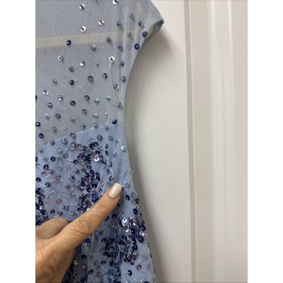 Mac Duggal Size 14 Blue 5619 Sequins  Beaded Illusion Neck Formal Gown 5619 Prom - Picture 10 of 16